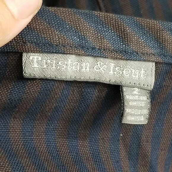 Tristan & Iseut Cotton & Linen Vintage Striped Button-Front Midi Skirt - Picture 10 of 11